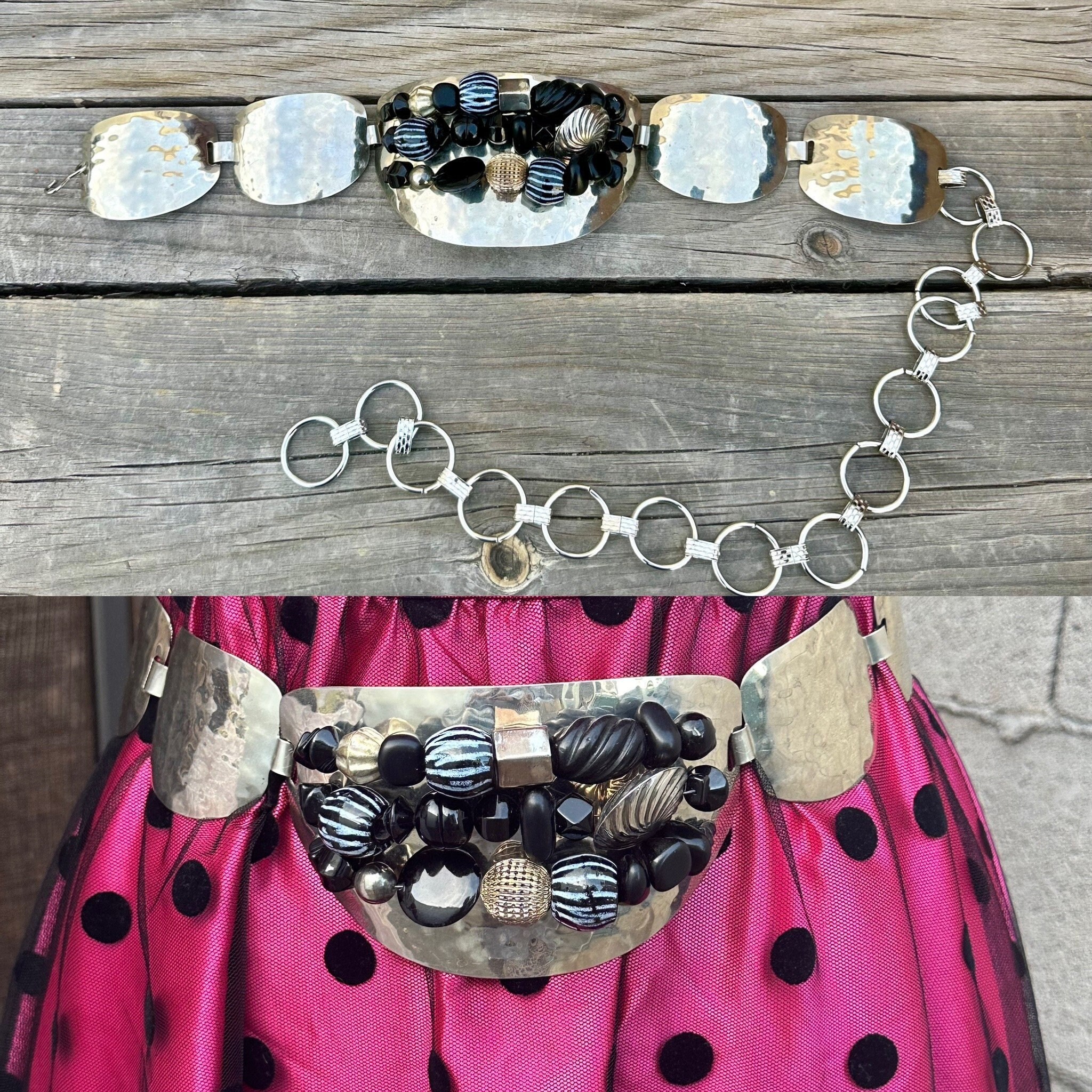80s Signed by Artist Silver Hammered Metal Bookchain Link  display picture 3