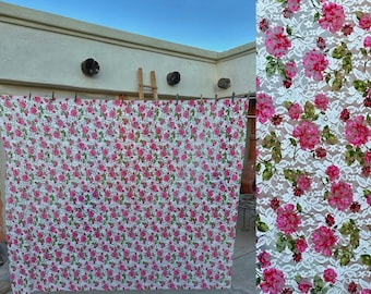 Vintage 90s White With Pink Florals Stretch Lace Fabric 75" long x 62"wide