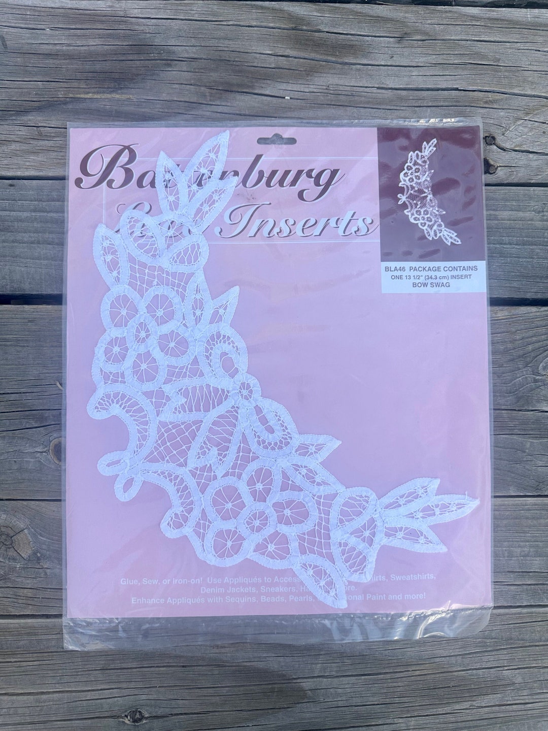 90s Vintage White Battenburg Lace Bow Swag Insert 13.5