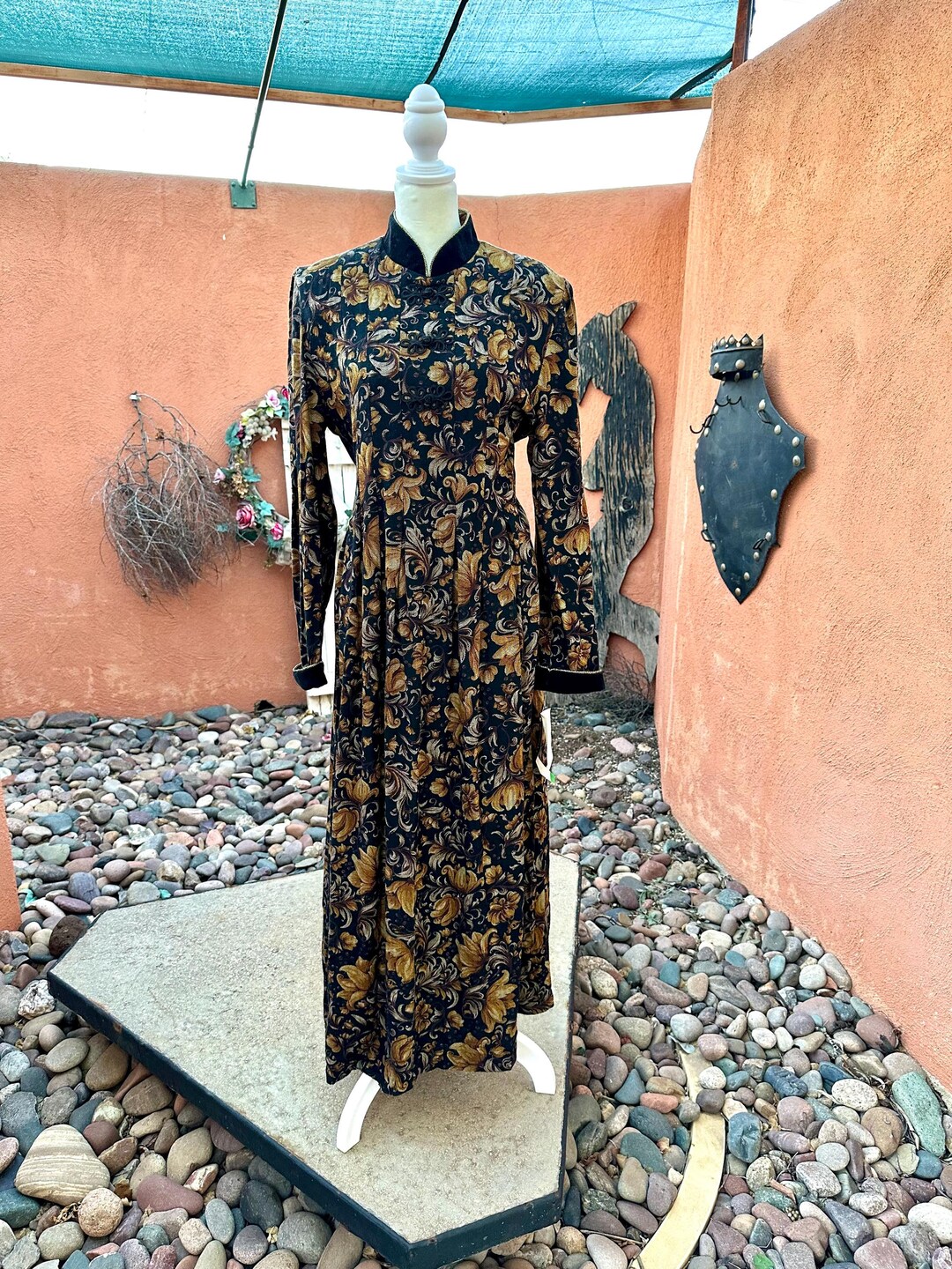 80s Ankle Length Black Gold Beige Print Dress NEW OLD STOCK With Tags  Jessica Howard Size 10 - Etsy
