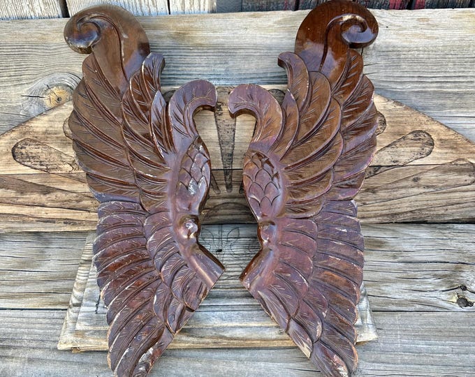 Mid 1800s Antique Carved Wood Pair of 2 Angel Wings Architectural ...