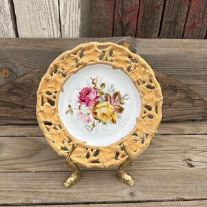 Antique Carl Tielsch Germany Porcelain Floral Gild Edge Serving Plate 12in