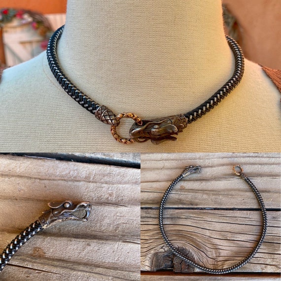 Y2K Vintage Artisan Dragon Clasp Focal Necklace 1… - image 1