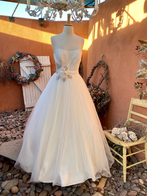 Vintage Oleg Cassini Boned Strapless Fit N Flare Princess Wedding