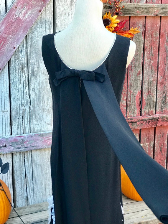 1960s Little Black Dress Dramatic Back Scarf Deta… - image 9