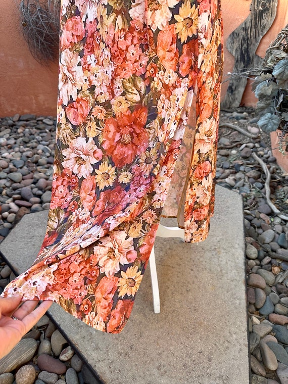 Vintage Rusty Peach Florals Dress With Leg Slit S… - image 4