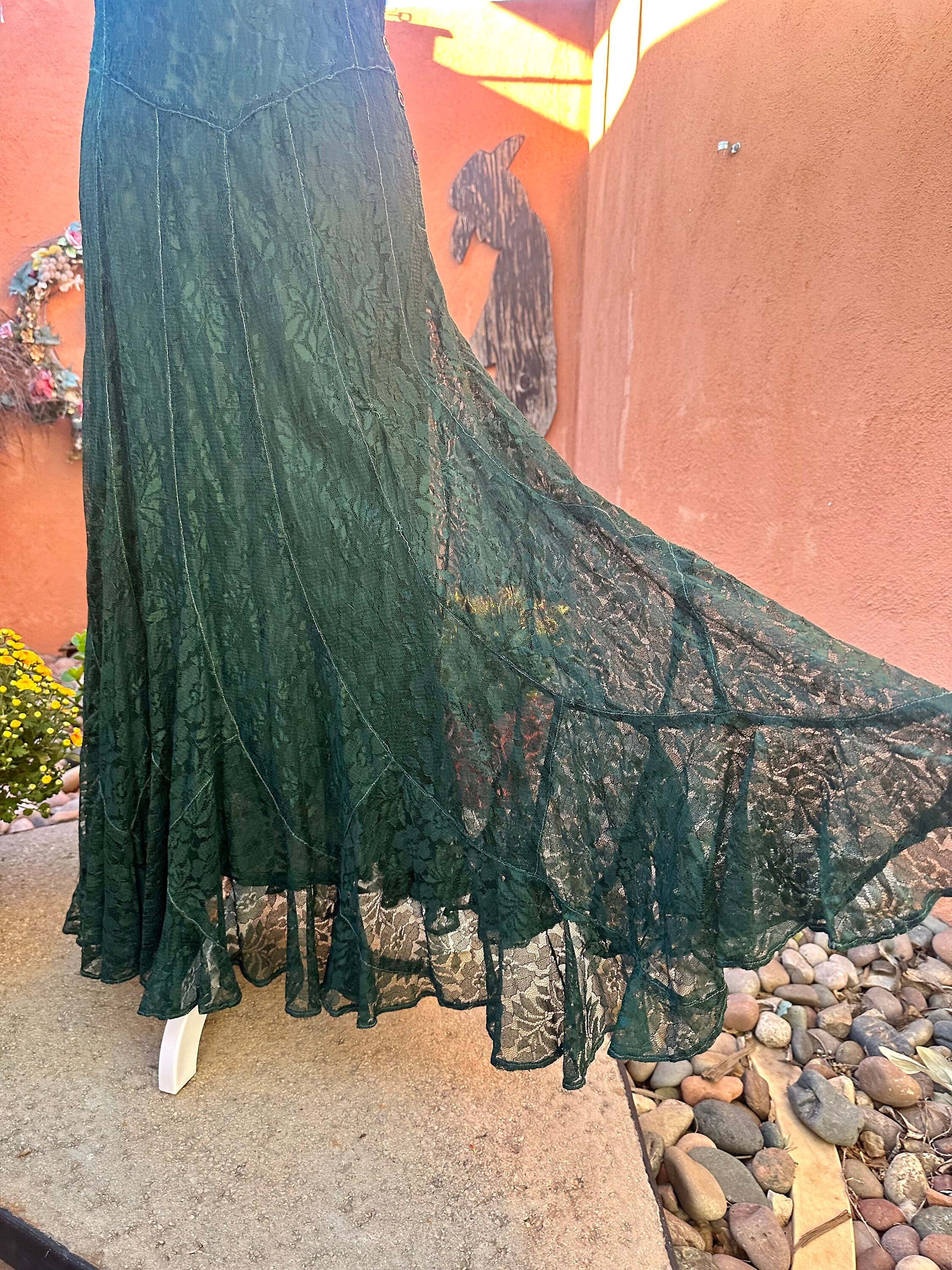 90s Vintage Forest Green Lace Midi Dress by Nostalgia Size L - Etsy