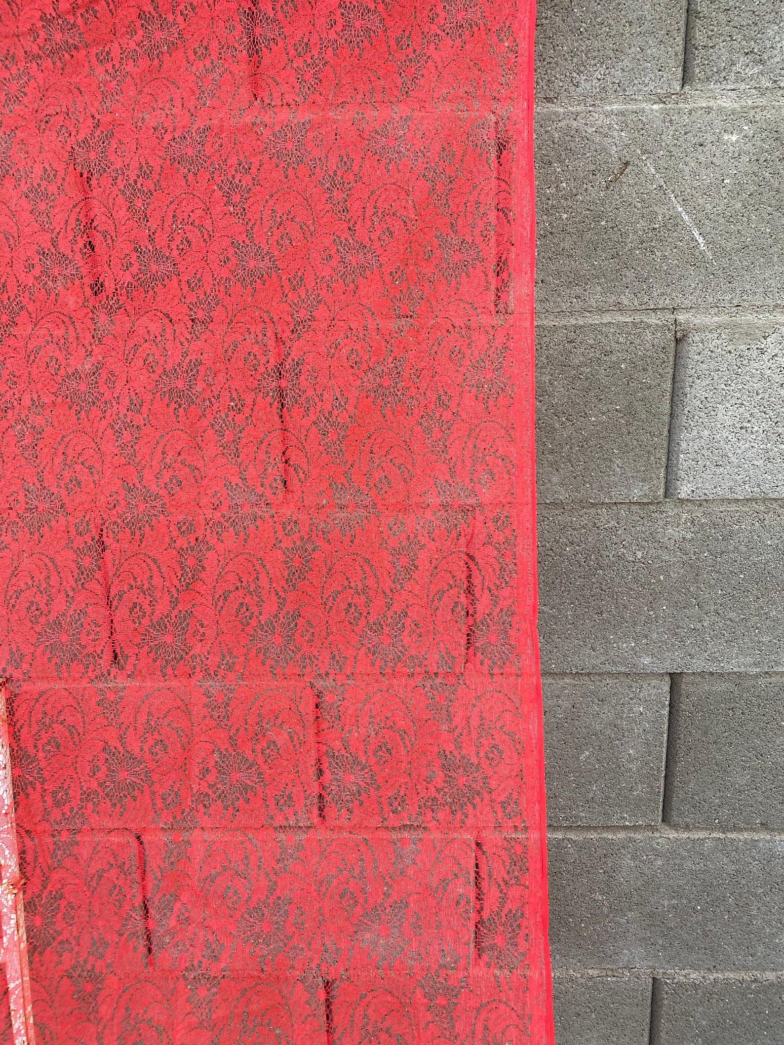 Vintage Romantic Red Lace Curtain Panel 82 X 38 Etsy