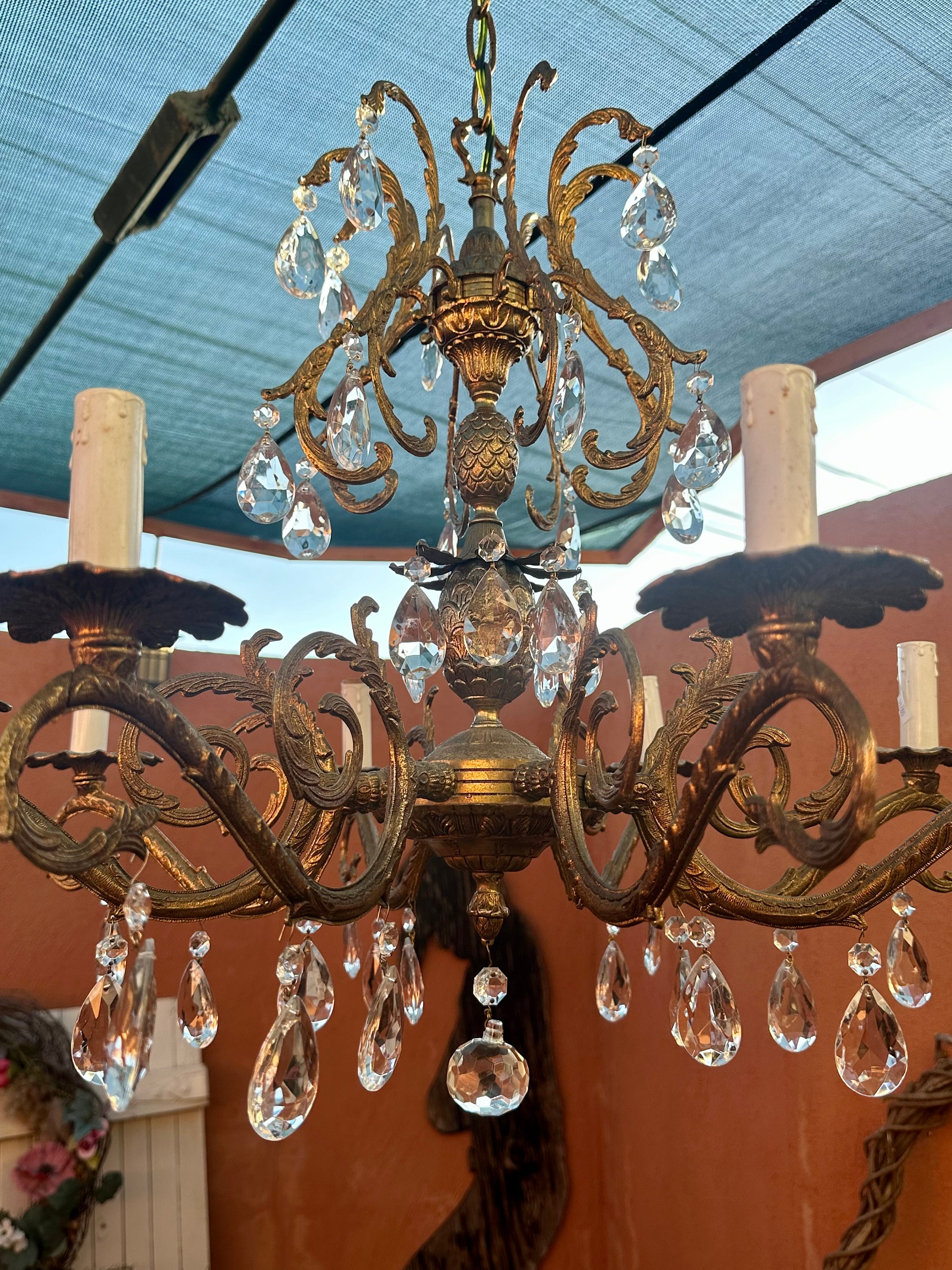 Beautiful Large Brass Pineapple Vintage Spanish Chandelier For