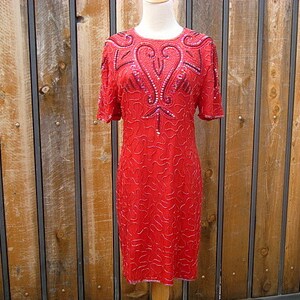 Vintage 1980s Red Heart Beaded Silk Dress by Royal Classics Size M - Etsy