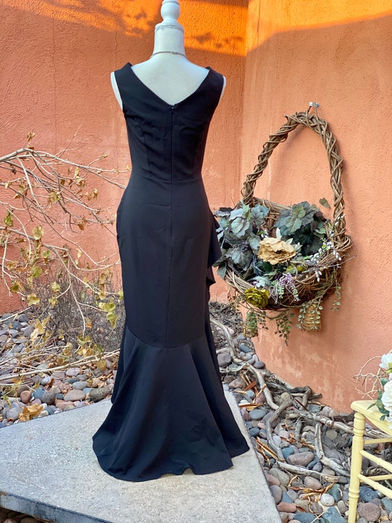 90s Black Sexy Full Length Dress Ruffled Detailed… - image 6