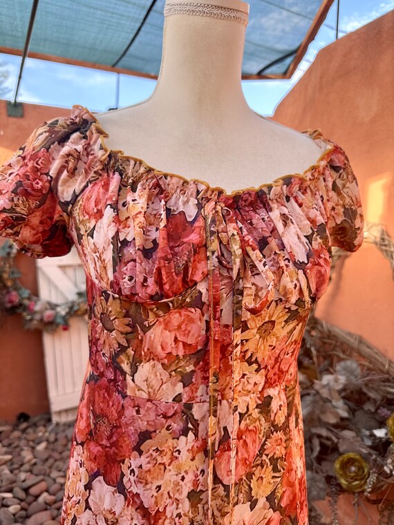 Vintage Rusty Peach Florals Dress With Leg Slit S… - image 3