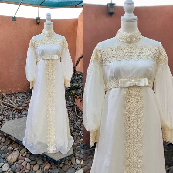 1960s Ivory Chiffon Victorian Revival Wedding Gown by Alfred - Etsy