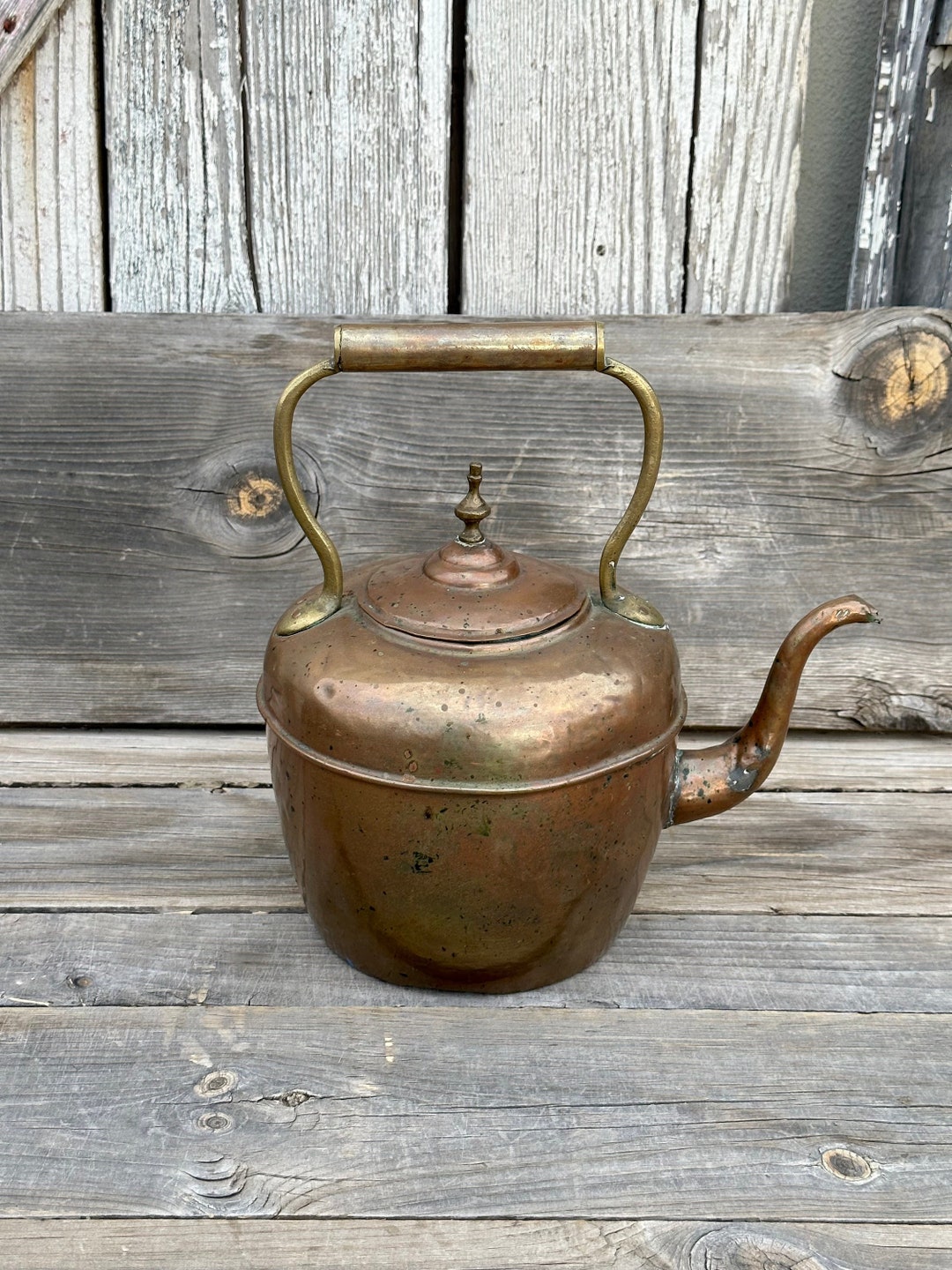 1800s French Antique Large Copper Gooseneck Tea Pot Marked 1800s French Antique Large Copper Gooseneck Tea Pot Marked