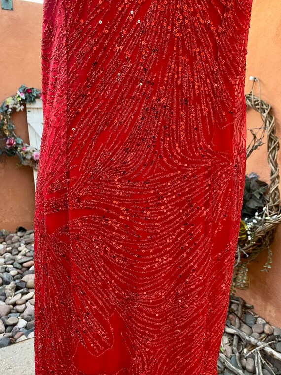 Vintage Red Formal Gown Sparkle Net Overlay Merma… - image 4