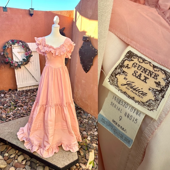 1970s Gunne Sax Dusty Pink Boho Chic Maxi Dress Si