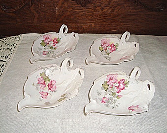 Victorian  Floral Porcelain Trinket or Candy/ Nut Dishes Set of 4