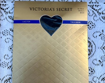 NEVER OPENED Vintage Victorias Secret Lace Top Thigh Highs Stockings Jet Black Medium