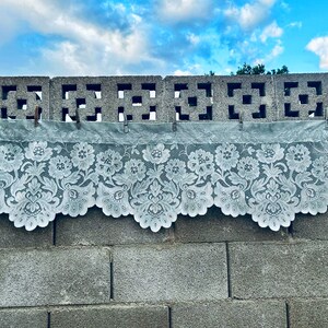 Light Blue Floral Vintage Lace Valance Scalloped Hem 48" x 15"