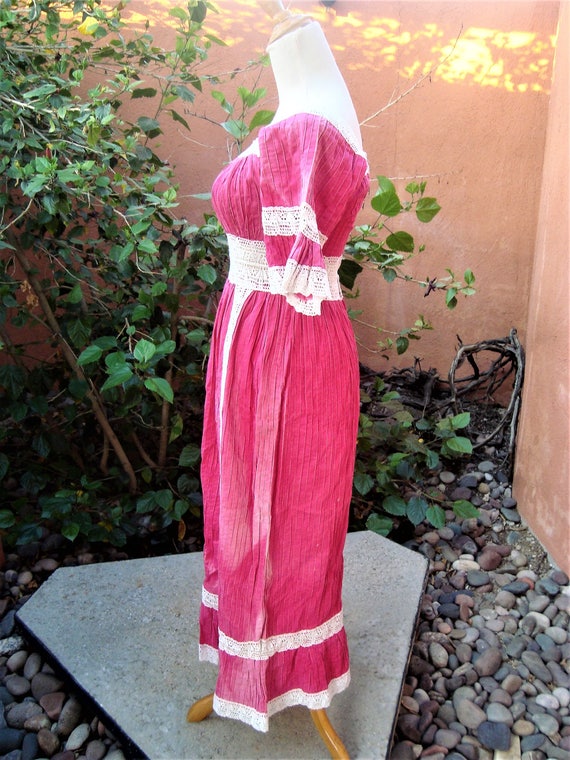 SALE 1960s Boho Hippy Mexican Wedding Dress Pink … - image 5