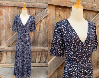 Retro Vintage Black Floral Print Maxi Dress NEW Old Stock By ModCloth Size XS