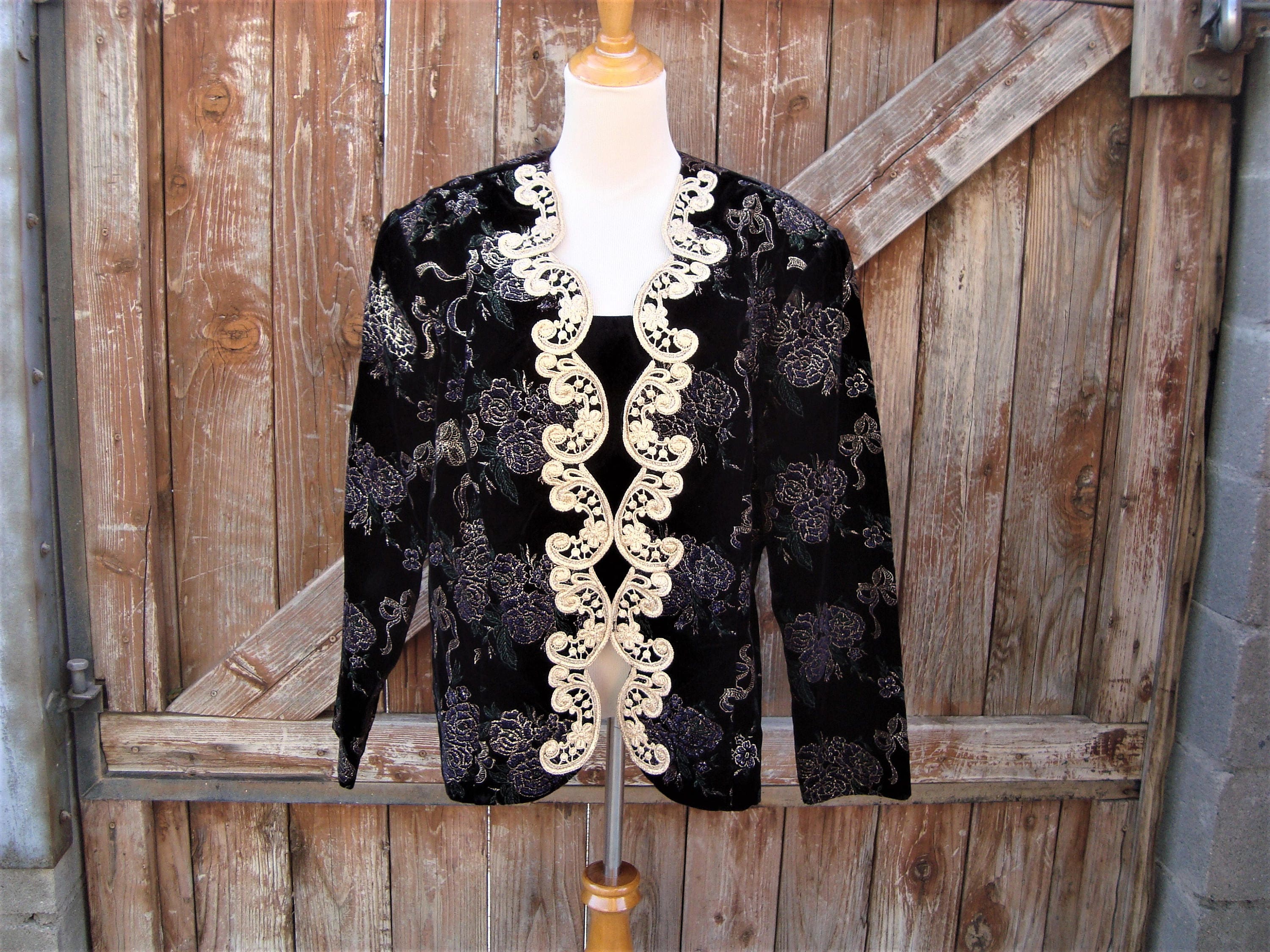 Scott Mcclintock Vintage 1980s Black Velvet Embroidered Blazer