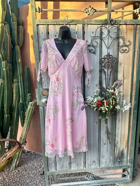 Vintage Sheer Pink Floral Overlay Dress by Amanda… - image 2