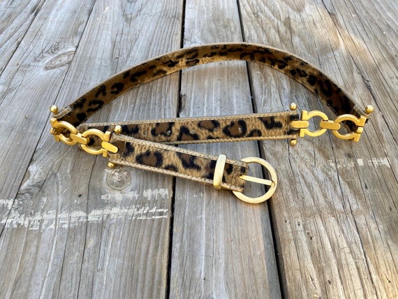 80s Vintage Animal Print Faux Fur & Gold Matte Brass Belt 38  display picture 1