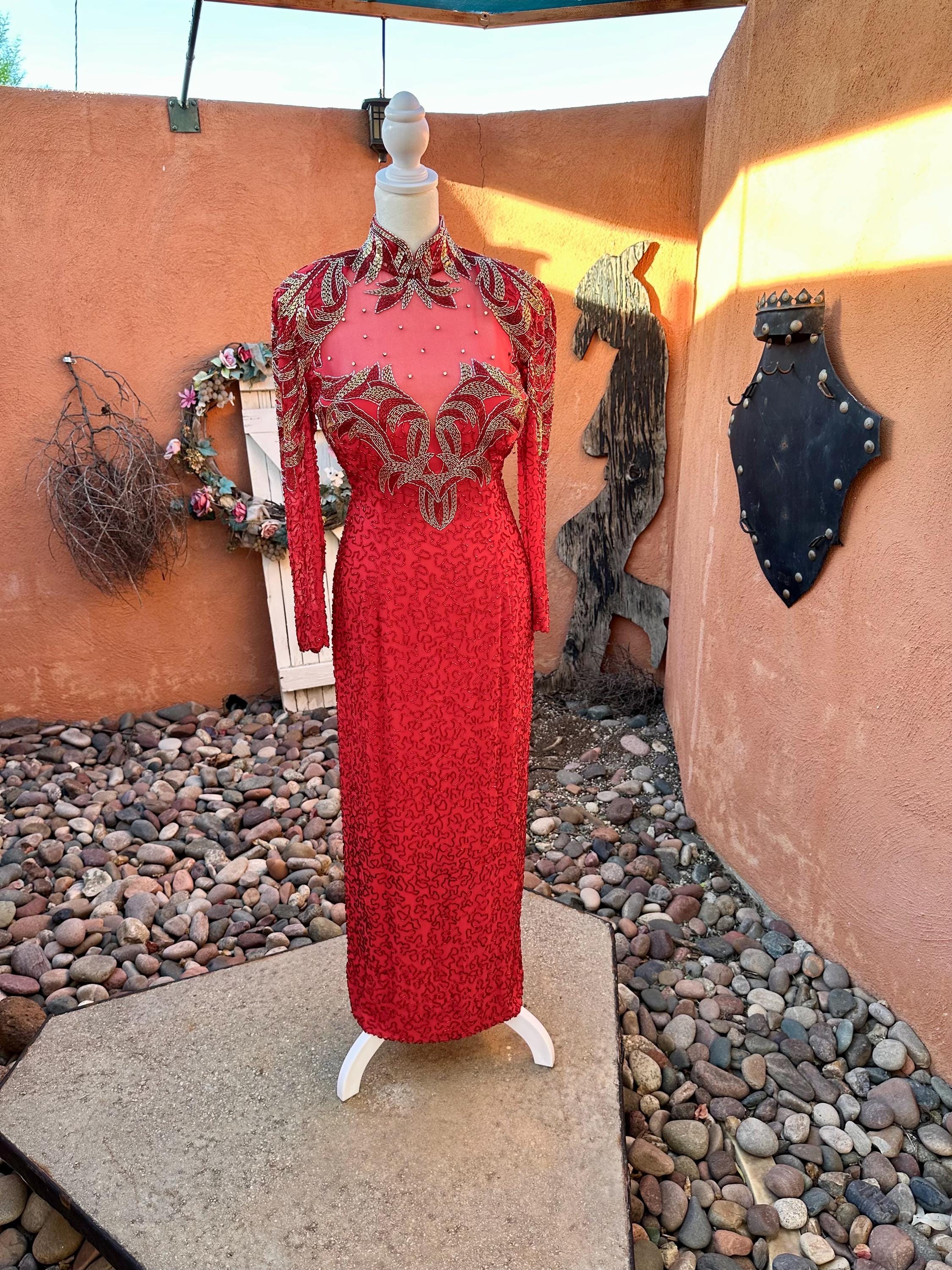 lillie rubin beaded dress Vintage Lillie Rubin Rhinestone Sequin and Beaded silk Cocktail Dress   Glitterngoldvintage