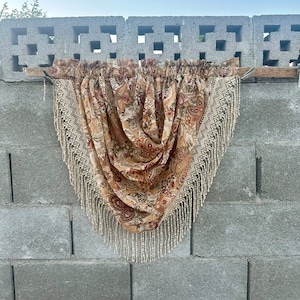 Vintage Sheer Earth Tones Design Swag Valance Gold Fringe Hemline