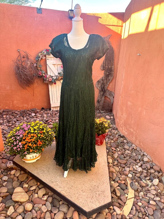 90s Vintage Forest Green Lace Midi Dress by Nostalgia Size L - Etsy