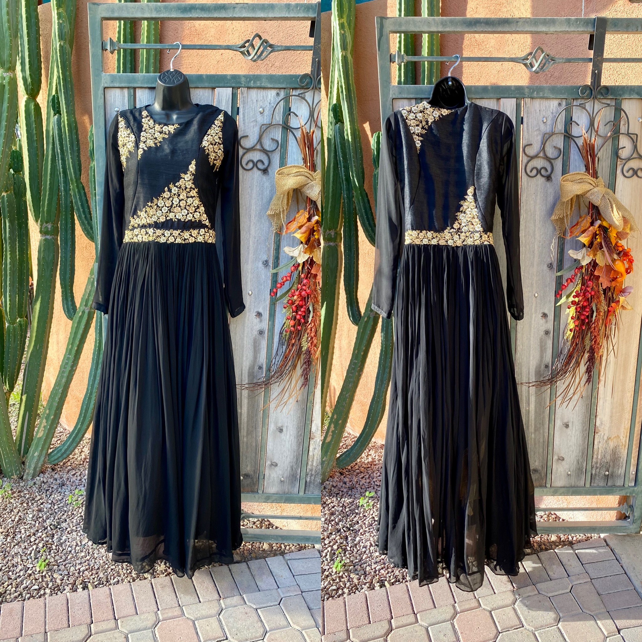 Vintage Black Silk Chiffon Overlay Floor Length Gown Gold N Silver Embroidery Built in Gold Tulle Slip Size S - Etsy Vintage Black Silk Chiffon Overlay Floor Length Gown Gold N Silver Embroidery Built in Gold Tulle Slip Size S - Etsy