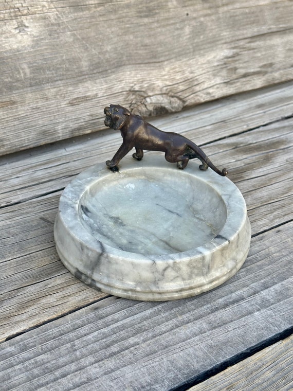 C1920s Art Deco Marble With Bronze Tiger Figural Ashtray - Etsy