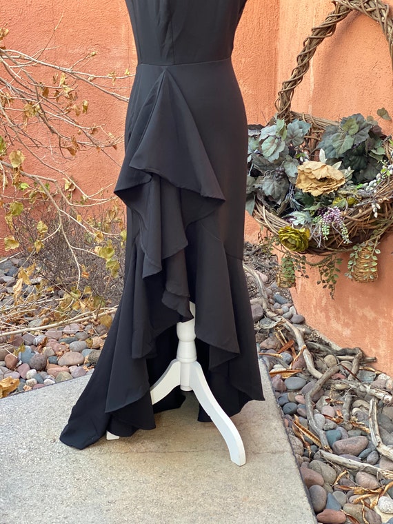 90s Black Sexy Full Length Dress Ruffled Detailed… - image 3