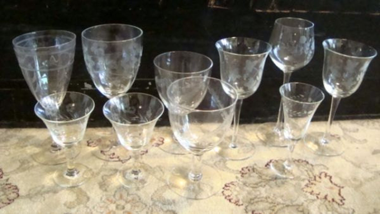 Vintage Etched Crystal Stemware 10 Pieces Etsy
