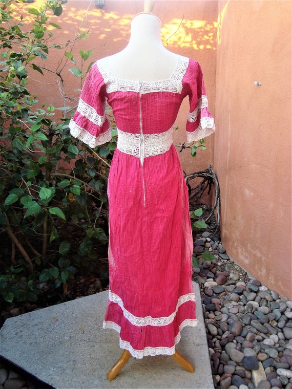 SALE 1960s Boho Hippy Mexican Wedding Dress Pink … - image 6