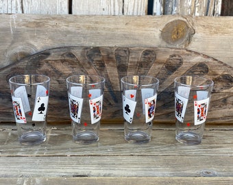Vintage Poker Playing Cards Set of 4 Barware Tumblers
