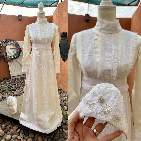 1960s vintage wedding dress, Off shoulder Juliet style bridal gown