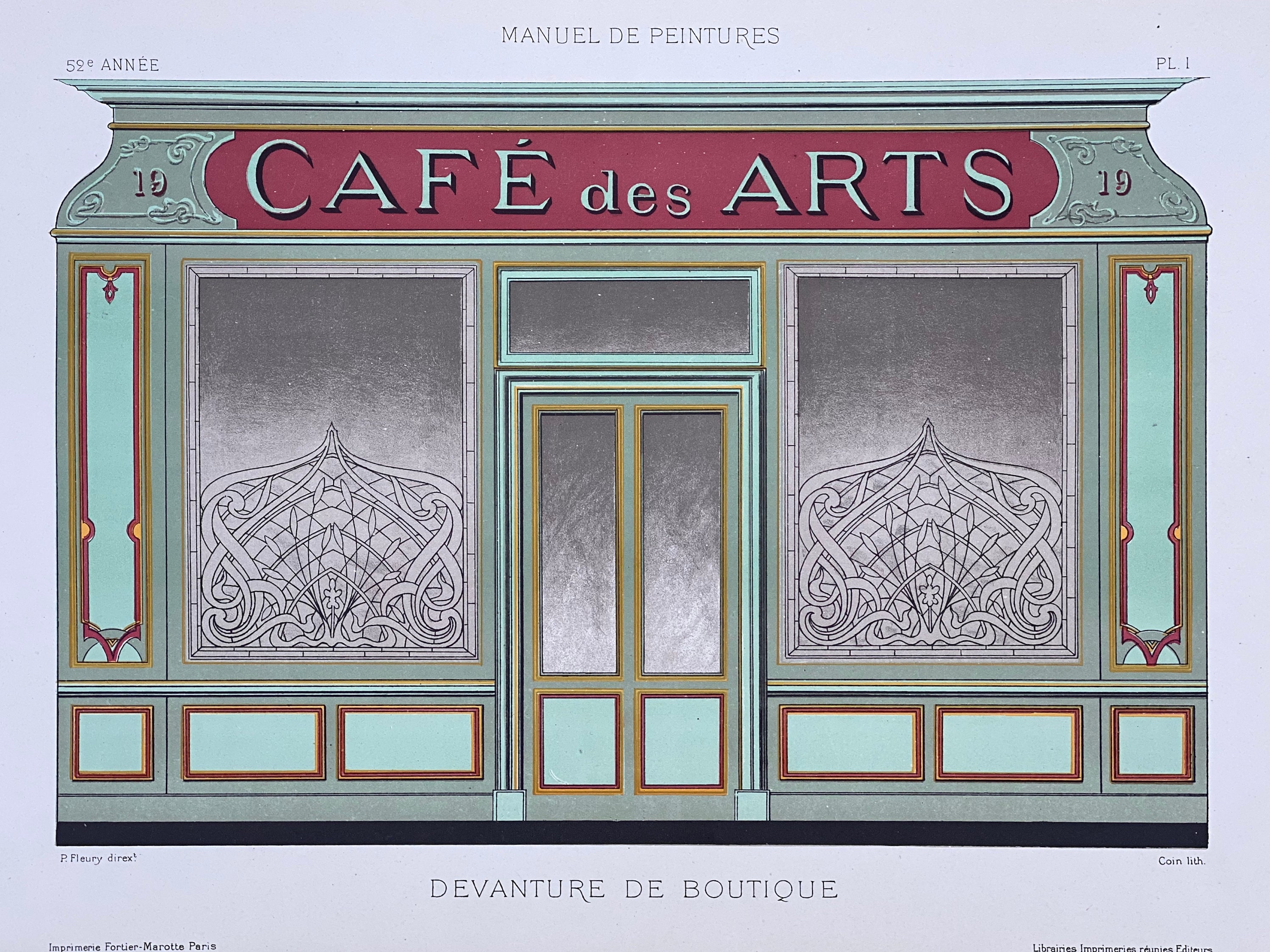 SALE 1800s Coffee Shop Storefront Cafe Des Arts Original