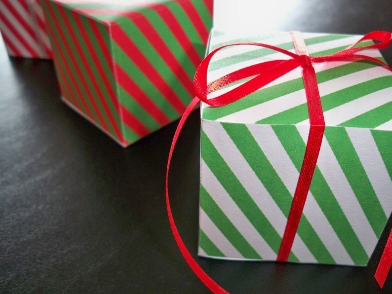 Candy Cane Striped Square Favor Boxes Etsy