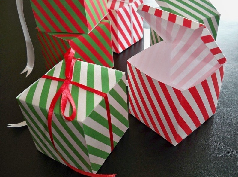 Candy Cane Striped Square Favor Boxes Etsy