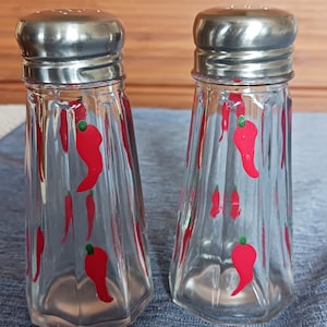Large Red Chile Pepper Glass Salt and Pepper Shakers