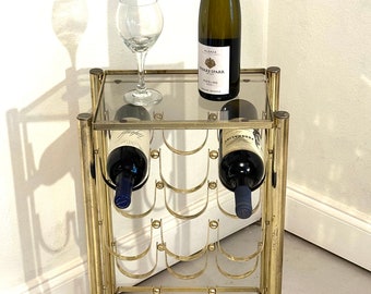 Portabotellas de vino de latón para piso con 9 botellas y tablero de vidrio MCM H'Wood Reg'y