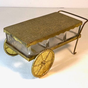 Vtg gepresste Zinn Blumenwagen förmige Schale mit Glaseinsatz Trinket Schmuck Candy