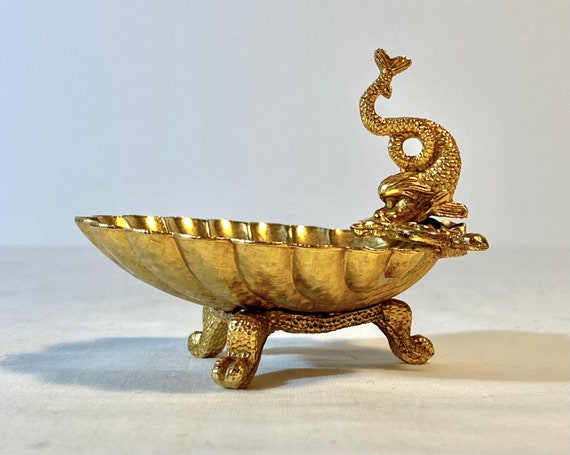 Vintage gold footed trinket - Gem