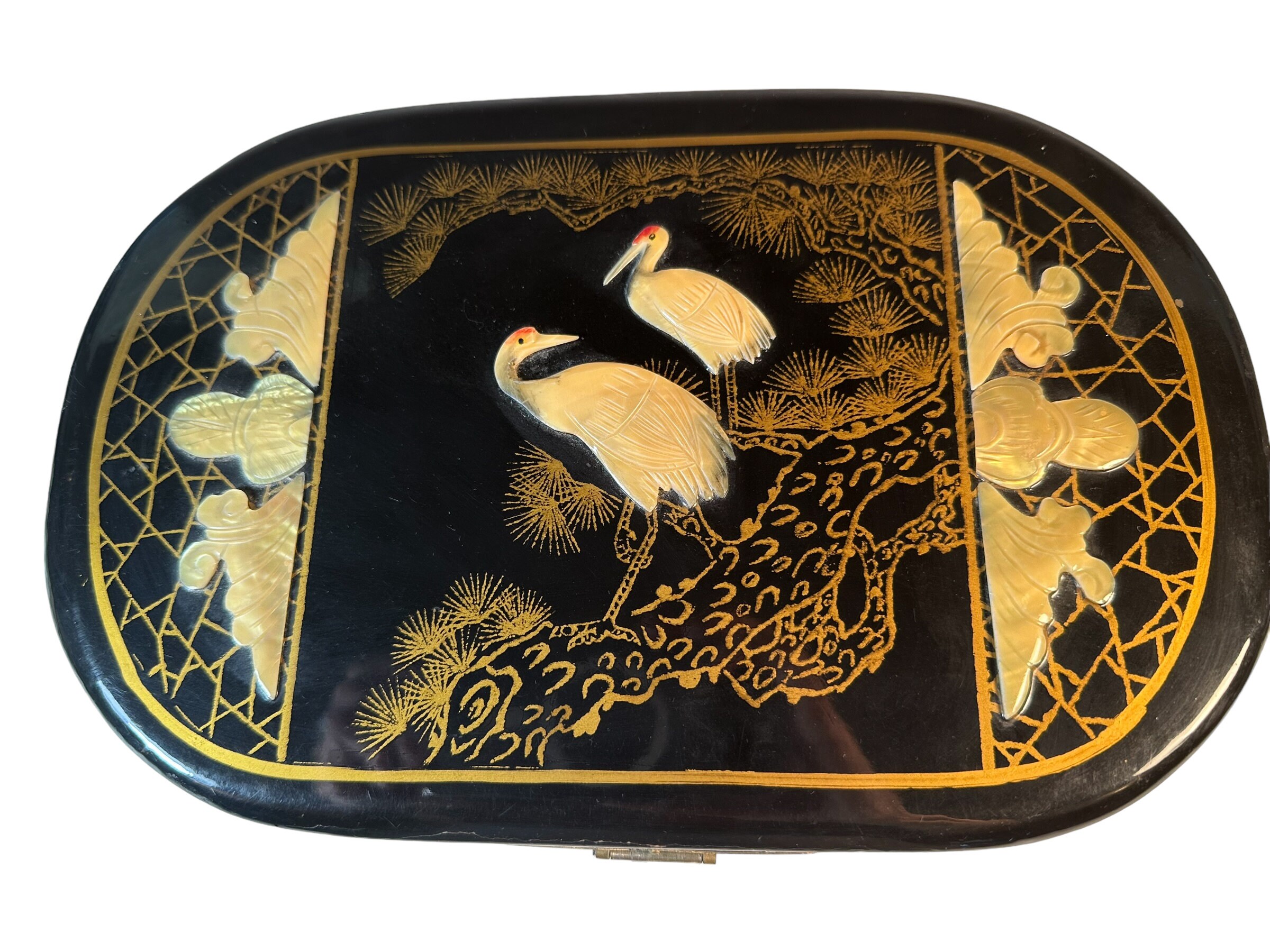 Chinese Lacquer Mother of Pearl Jewelry Box Etsy