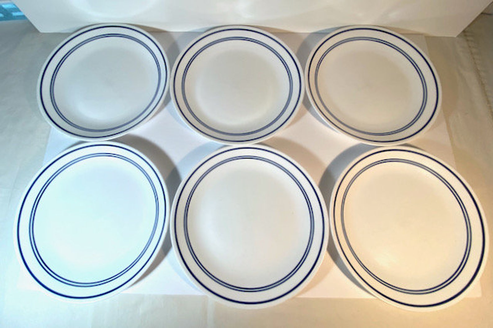 Set 6 Vintage Corelle 3 Blue Stripe Cafe Blue Dinner Plates 10 Etsy