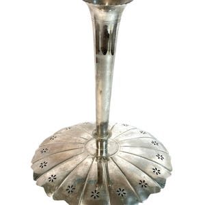Vintage Tall Slender Silver Plate Trumpet Vase w/ Very Wide Base, Centerpiece