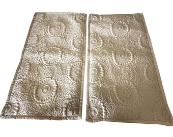 Set of 2 Quilted King Size Pillow Shams Champagne Beige, Flowers Pattern