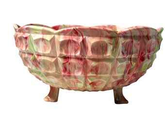 Patrón de bloque de huella dactilar de cuenco con base rosa y verde Regaline vintage de los años 50, EE. UU. n.° 147